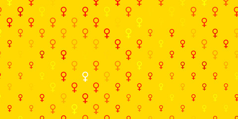 Light Orange vector background with woman symbols.