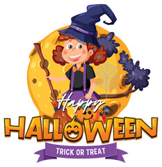 Happy Halloween Text Logo With Cartoon Character