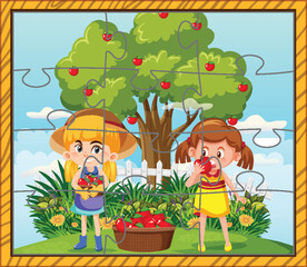 Gardener kids photo jigsaw puzzle game template