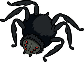 Vector linear illustration of the spooky spider. Funny comic style cute outline spider insect doodle. Hand-drawn doodle isolated icon. Element for Halloween or pagan witchcraft theme