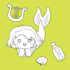 Cute Swimming Mermaid Digital Stamp