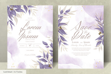 Elegant Wedding Invitation Card with Watercolor and Greenery Leaves