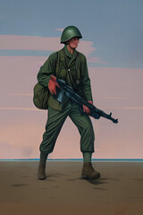 Vintage soldier concept art. Retro style soldier from the mid 20th century.