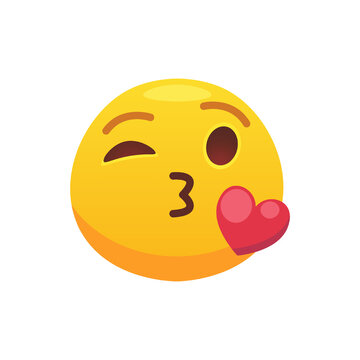 Feeling love, kiss expression. Face emoji flat icon for web design. Cartoon yellow emotion circle icon smiling, laughing and crying isolated vector illustration