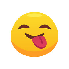 Feeling expression. Face emoji stuck tongue mouth flat icon for web design. Cartoon yellow emotion circle icon smiling, laughing
