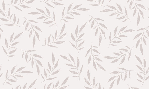 Floral Seamless Pattern with Simple Leaves for Organic and Healthy Food Packaging, Textile, Fabric, Natural Eco Cosmetics, Vegan Product. Vector EPS 10
