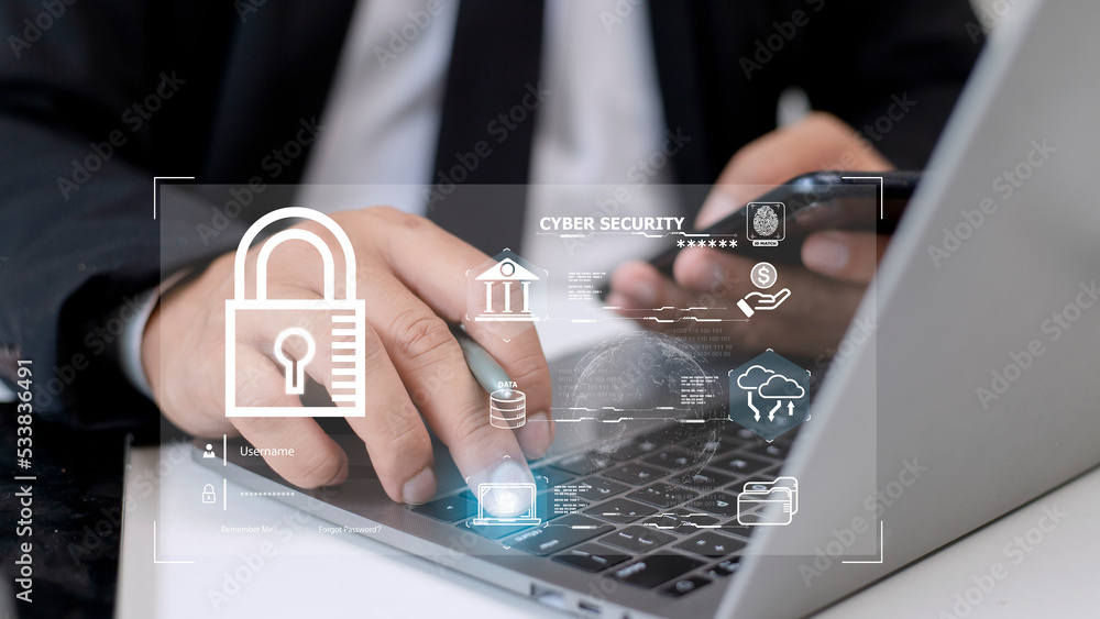 Poster cybersecurity concept, user privacy security and encryption, secure internet access future technolog