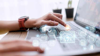 Fingerprint scanning and biometric authentication. system for document management (DMS). software that automates the archiving and management of data files. concept of Internet technology.