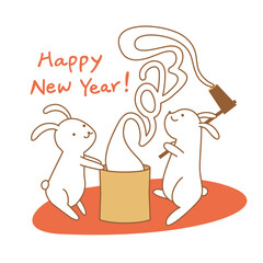 餅つきするうさぎ　2023年　年賀状イラスト