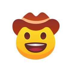 Emoji cowboy face flat icon for web design. Cartoon yellow emotion circle icon smiling, laughing and crying isolated vector illustration. Feeling expression and communication concept