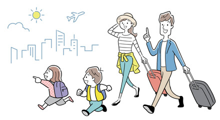 ベクターイラスト素材：旅行に出かける家族
