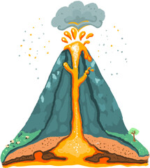 Volcano, drawing for school, for teaching, all elements: crater, magma, ash cloud. Education, primary , home school
- 533838091