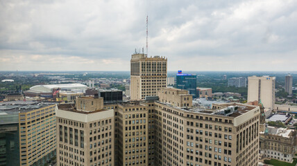 Fototapeta na wymiar City view of Downtown Detroit in the summer on a cloudy day taken from the Guardian Building