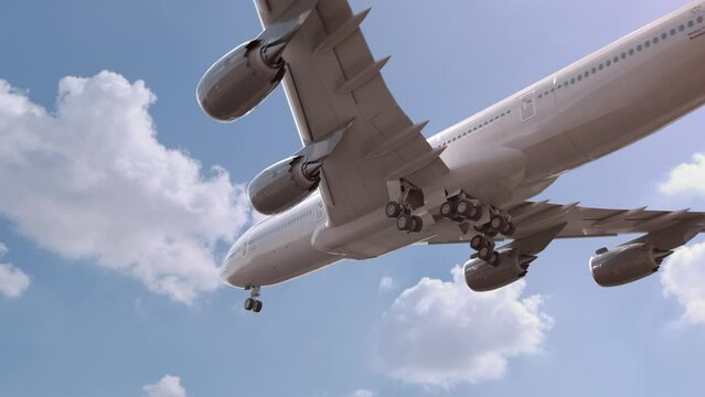 Airliner Flying and Landing Valley Forrest Gump. Airplane concept