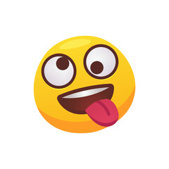 Feeling expression. Face emoji stuck his tongue out of his mouth flat icon for web design. Cartoon yellow emotion circle icon smiling, laughing and crying isolated vector illustration