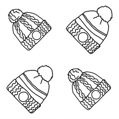 seamless pattern of winter pom-poms in line art style