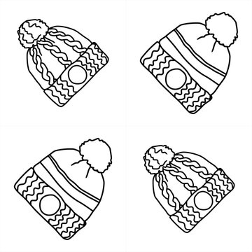 seamless pattern of winter pom-poms in line art style