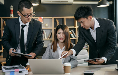 Businessman works with a team of women working together  business planning work in conference room with team