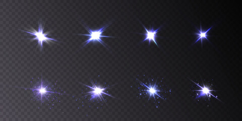 Glow of golden sparks of light on a transparent background. Blurred glitter vector collection. Explosive Sun Flare Star Space