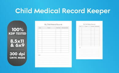 Fototapeta na wymiar This is a Child Medical Record Keeper with 2 most popular sizes 8.5x11 and 6x9. Fully ready to print.