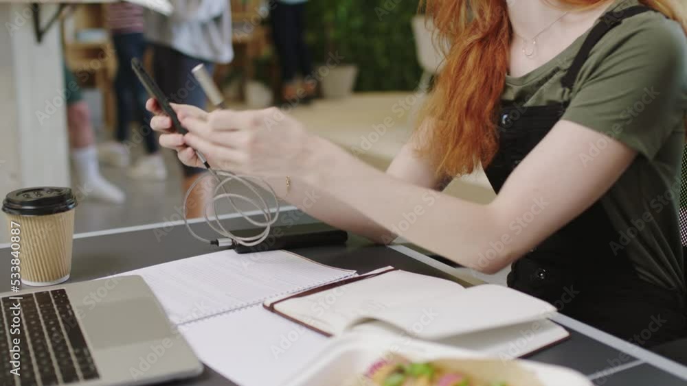Aufkleber phone communication, notebook planning and employee working at desk of startup, writing creative not