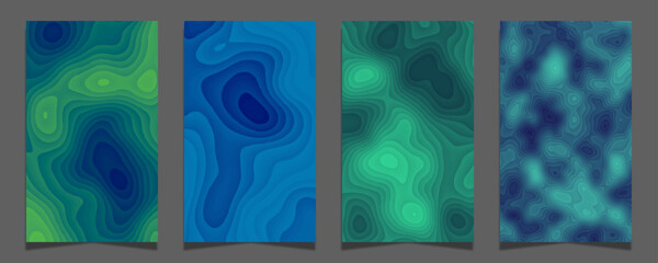 Abstract paper cut covers set. Paper cut topographic style in colorful wave layering. Blurred gradient template. Background for covers, posters, invitations, flyers, banners, decoration, cards  
