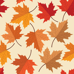 Naklejka na ściany i meble Beautiful and simple autumn seamless pattern, with autumn leaves, autumn colors