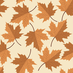 Naklejka na ściany i meble Pattern with fall leaves, brown, seamless, leaves, simple