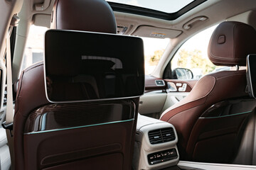 Interior of prestige modern car with leather seats