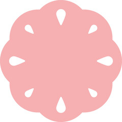 Cute pink scalloped round label with drop shape decoration.	