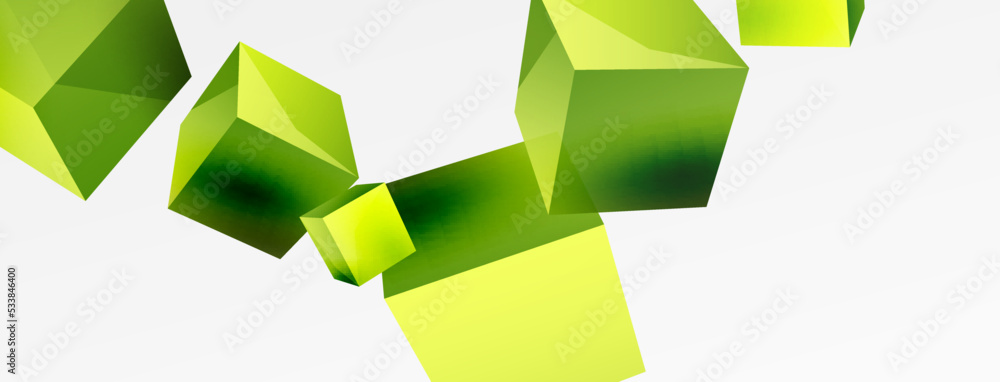 Poster 3d cubes vector abstract background. composition of 3d square shaped basic geometric elements. trend