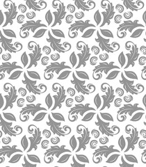 Floral vector gray and white ornament. Seamless abstract classic background with flowers. Pattern with repeating floral elements. Ornament for wallpaper and packaging