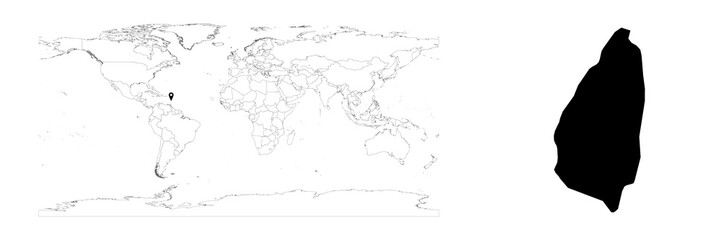 Vector Saint Lucia map showing country location on world map and solid map for Saint Lucia on white background. File is suitable for digital editing and prints of all sizes.