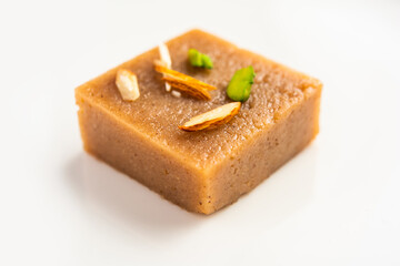 Singhara Barfi or Singhada burfi or halwa made using water chestnut flour, fasting or upwas food