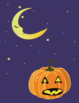 Halloween pumpkin on the background of dark sky and moon. Jack Olander