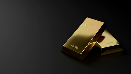 Financial concepts stack of fine gold bar, gold brick block ingot or bullion on black background. 3d illustration