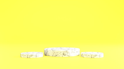 3d illustration render marble texture podium with beautiful yellow background 3d illustration rendering