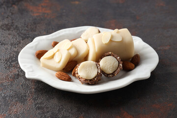 Concept of tasty sweet food, tasty marzipans