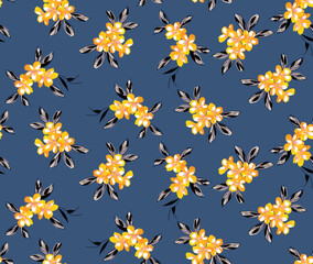 Japanese Yellow Flower Leaf Vector Seamless Pattern