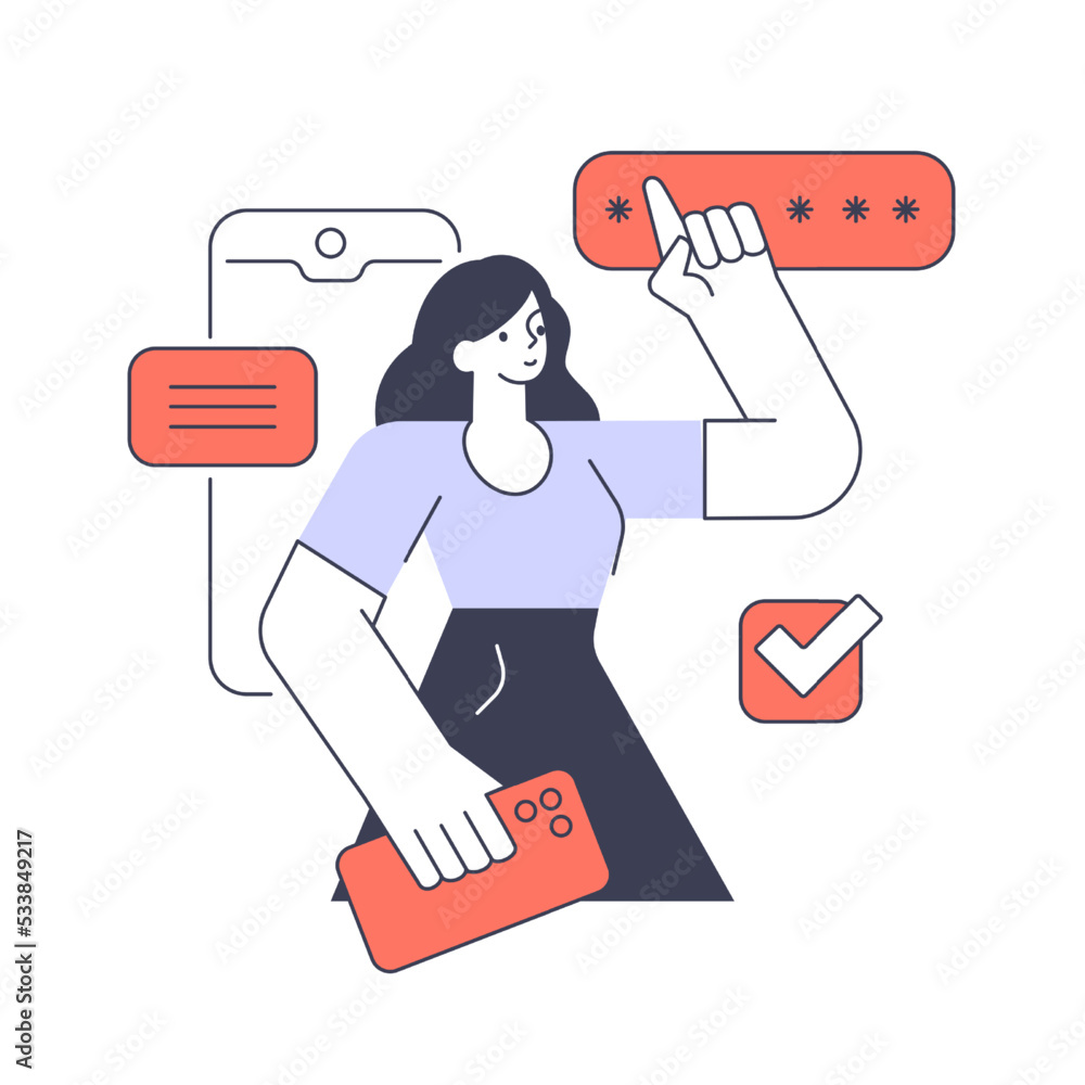 Wall mural female smartphone website application user password log in sign up vector flat illustration