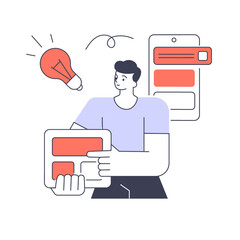 Male software developer digital designer having innovation idea smartphone application vector flat