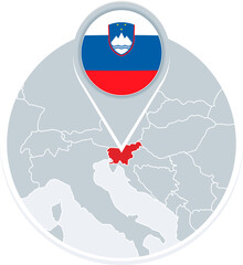 Slovenia map and flag, map icon with highlighted Slovenia