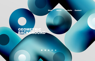 Circles and round shapes landing page abstract geometric background. Web page for website or mobile app wallpaper