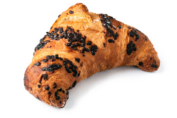 Brioche al ciocciolato, dessert isolato su fondo bianco