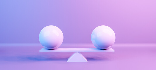Balancing balls or globes on a scale, equality or balance concept - obrazy, fototapety, plakaty