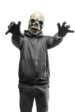 Man with a skull head costume for Halloween