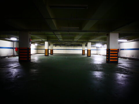 The Abandoned And Empty Underground Parking Lot At A Hotel That Closed Due To COVID-19
