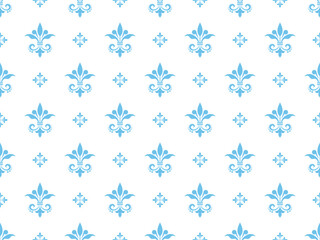 Flower geometric pattern. Seamless vector background. White and blue ornament