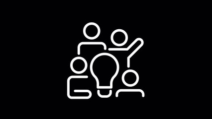 Animated invent white linear icon. Generating ideas in group. Bringing together thoughts. Seamless loop 4k video with alpha channel on transparent background. Motion graphic design for night mode