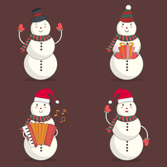 set of cute snowman character illustration